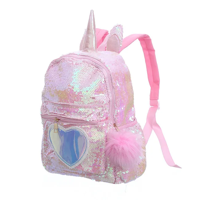 small Pink and white Большой блестящий Единорог, женские рюкзаки, голограмма, сердце, холст, школьный ранец для девочки-подростка, на молнии, для путешествий, рюкзаки, Mochilas - Цвет: small Pink and white