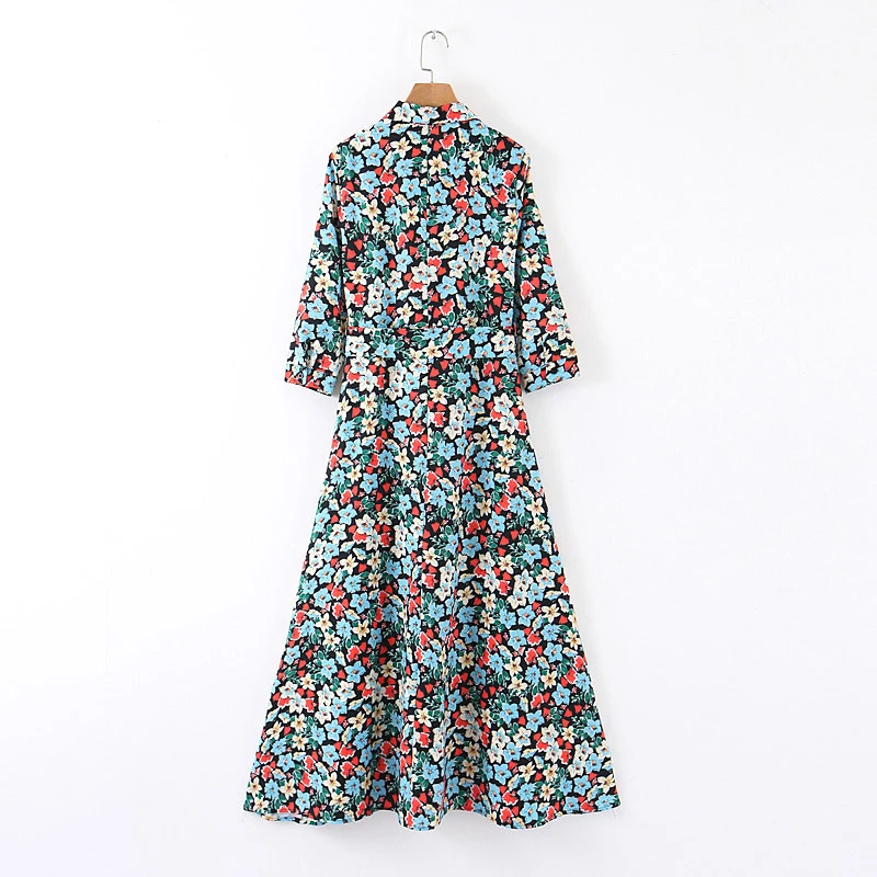 Женское плиссированное платье с высокой талией этническое цветочным принтом и