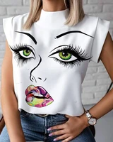 plus size printed womens top stand collar female top 2021 summer fashion streetwear ladies clothes