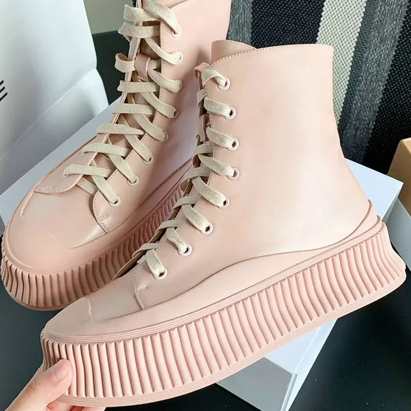 Jual ESVEVA 2022 Sepatu Bot Wanita Model Pergelangan Kaki Sederhana Dan Platform Datar Kulit Asli Ukuran 34-40