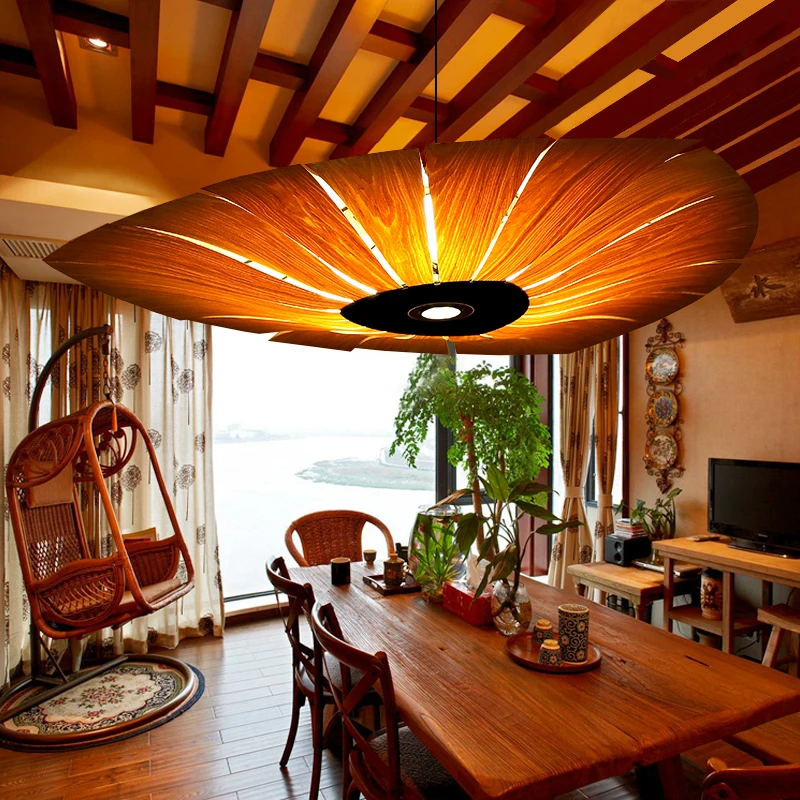 Деревянный подвесной светильник в японском китайском стиле светодиодная лампа