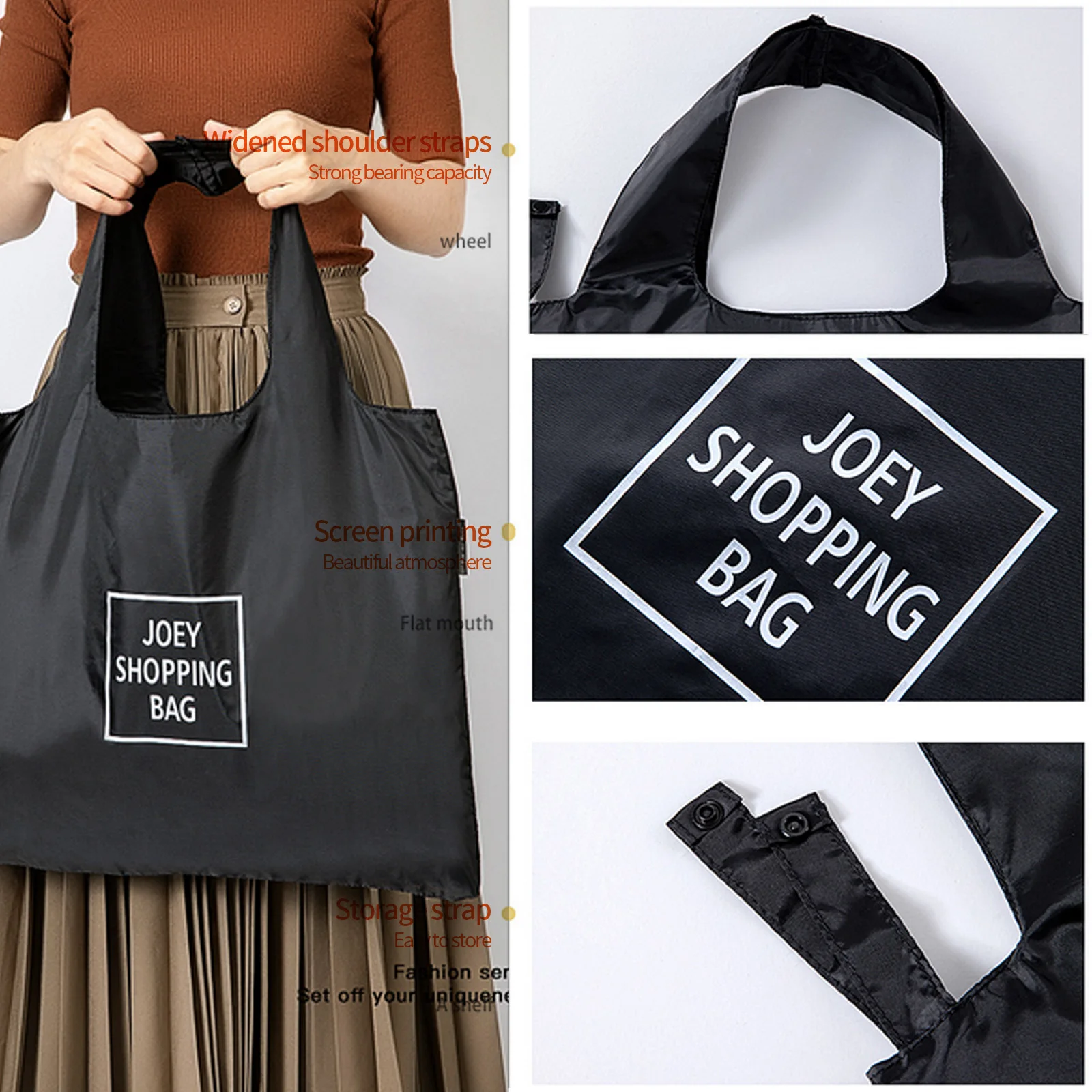 

Reusable Folding Shopping Bags Eco Portable Shoulder Handbag Washed Food Bag Women Fashion Travel Shopping Tote Storage Handbag
