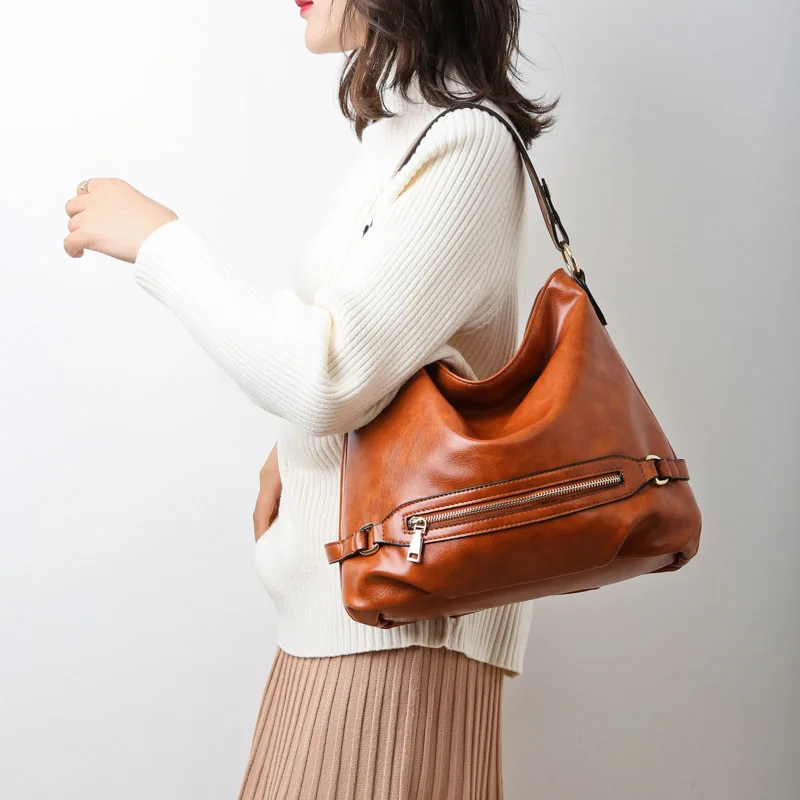 Коричневая Женская сумка из искусственной кожи 2019 большая женская с карманом для