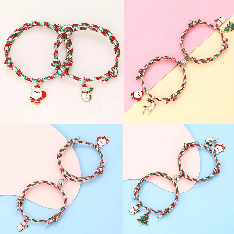 

2021 Hot Magnet Bracelet Couple Handmade Adjustable Rope Matching Bracelet Love Braclet Lucky Brazalete Gift Christmas Snowman