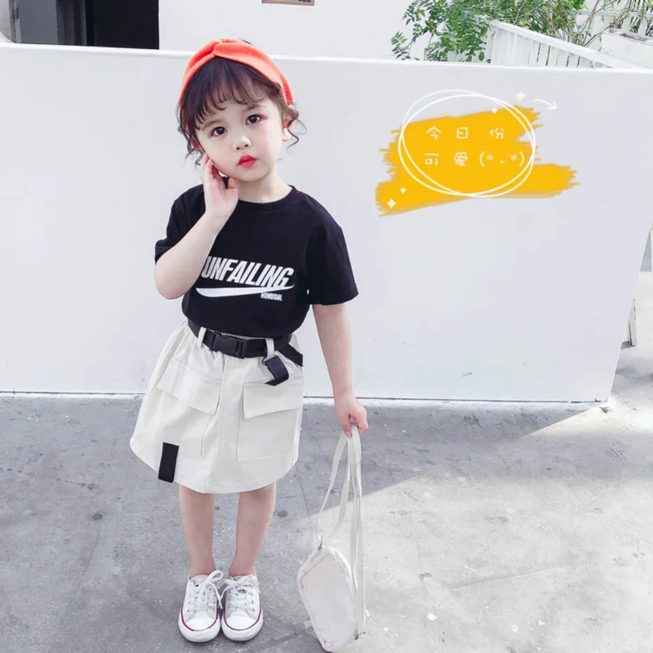 Летняя одежда для девочек футболка + шорты 2 шт. одежда-карго Повседневная