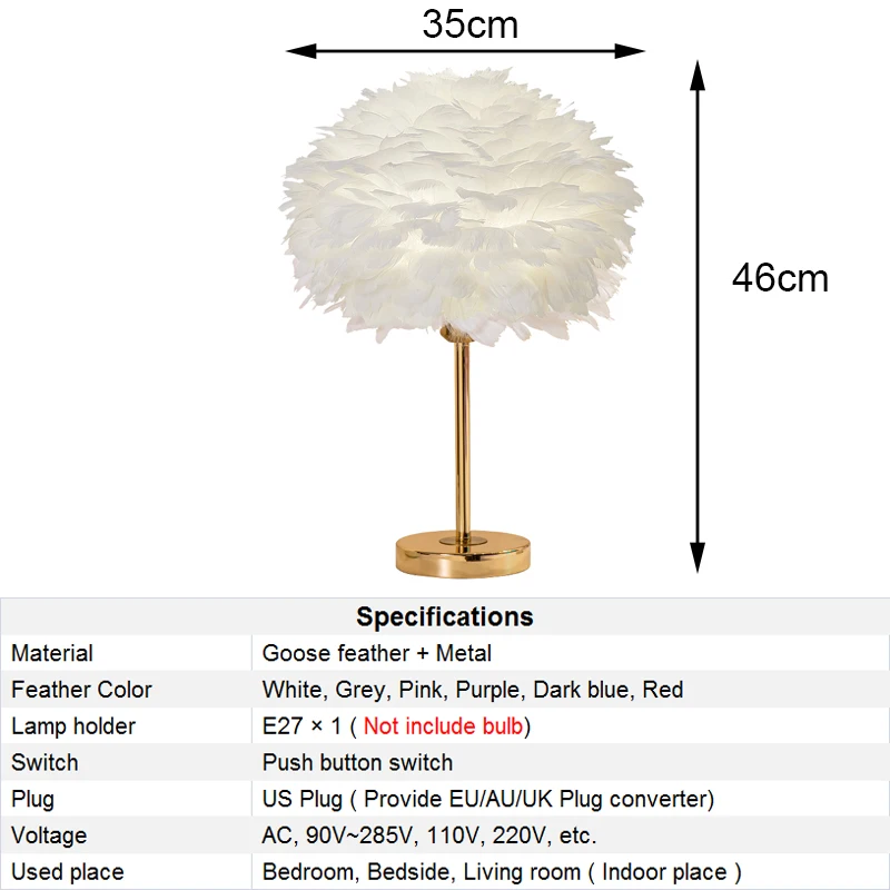 

Modern Goose Feather Table Lamps for Bedroom Bedside Lamp Living Room Feather Desk Lamp Wedding Christmas Decoration Gift E27