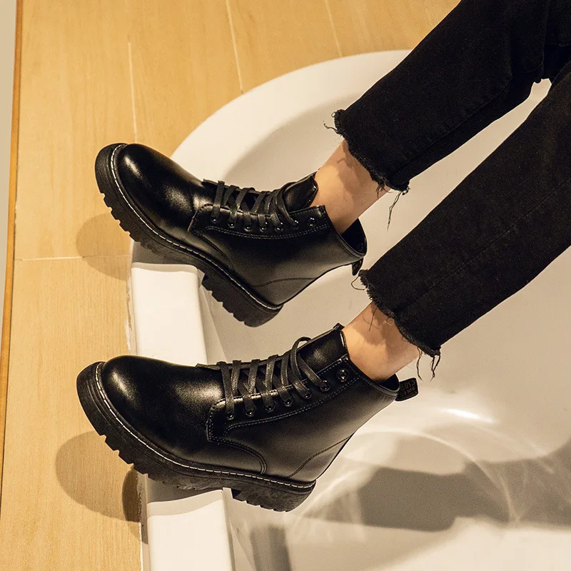 

Spring Autumn Martin Boots Men 2021 New High-top All-match British Tooling Boots Men Youth Thick-soled Short Boots Leather Shoes