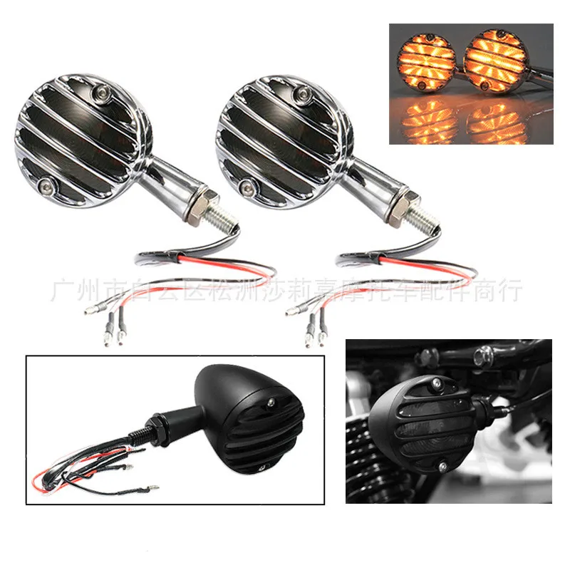 

Metal Chopper Moto Indicator Retro Motorbike Flashing Chrome Silver Scooter Blinker Cafe Racer Motorcycle Turn Signal Light