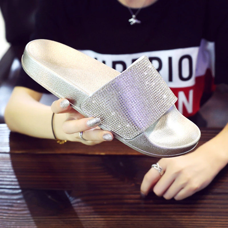 

Luxe Vrouwen Schoenen Slippers Slippers Zomer Slides Crystal Bling Strand Ongedwongen Outdoor Vrouwelijke Dames Platform