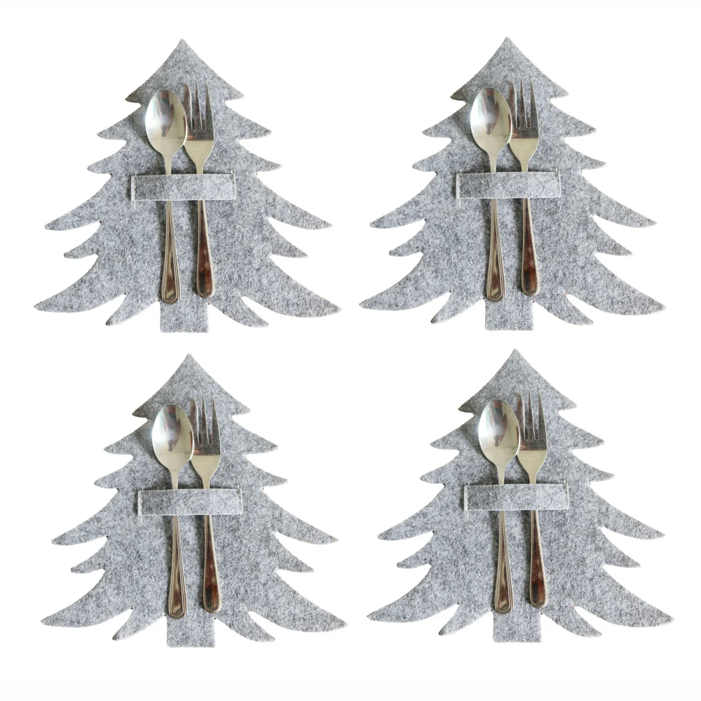 

2022 Christmas Cutlery Storage Bag Christmas Tree Cutlery Pouch Home Tableware Holder Dinning Table Knife Fork Cover 4 Pcs Grey