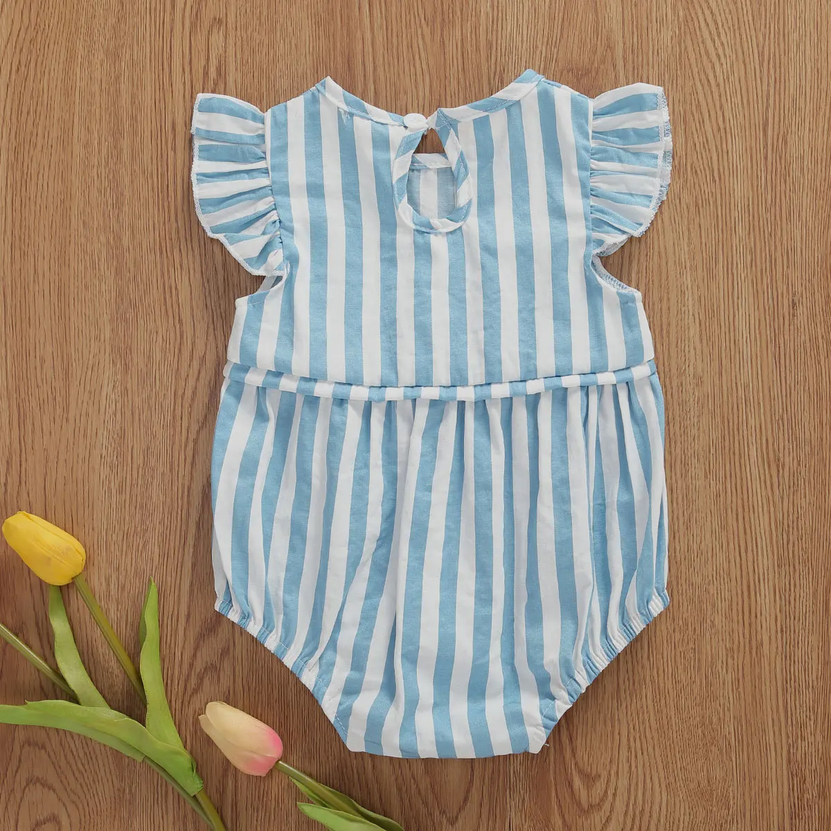 

0-18M Newborn Baby Girls Striped Print Ruffles Romper Summer Short Sleeve Lovely Jumpsuits Baby Girl Clothes