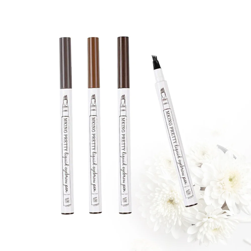 

4pcs Liquid Pen Fine Sketch Four-pronged Pencil Natural Long-lasting Makeup (1#Chestnut, 2#Brown, 3#Dark Grey, 4