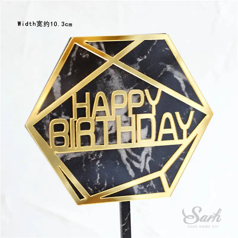 Мраморный белый черный пустой торт Топпер Шестигранная Корона С Днем Рождения украшения свадьба любовь подарок юбилей принадлежности для выпечки - Цвет: 2pc Marble black