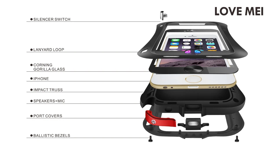 

LOVE MEI For Apple iPhone 6 Plus Case Shock Dirt Proof Water Resistant Metal Armor Cover Phone Case For Apple iPhone 6S Plus