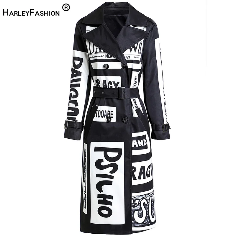 Женское длинное пальто HarleyFashion повседневное высококачественное ветровка с