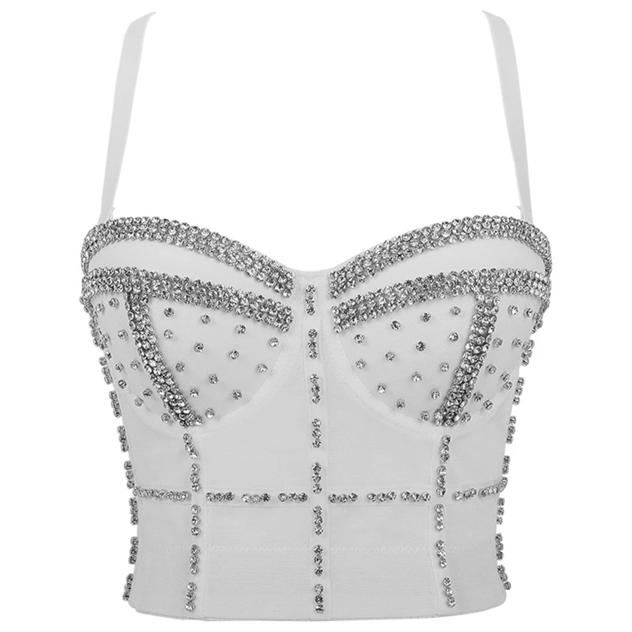

Summer Rhinestone Beads Shine Nightclub Sexy Top Women Crop Top To Wear Out Bra Push Up Bustier Corset Tops Female Mujer Clothes