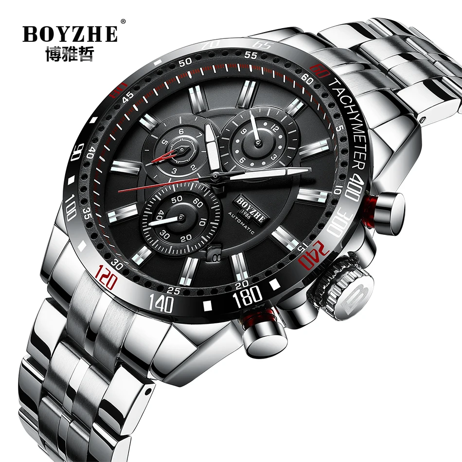 BOYZHE Новый Топ люксовый бренд Мужские автоматические механические часы деловые