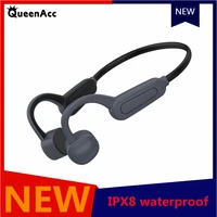 queenacc k8 wireless bone conduction earphone ipx8 sport waterproof bluetooth headphone 16gb mp3 player with mic diving swimming