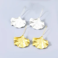 2021 wholesale ginkgo leaf drop earrings for women simple fashion gold metal long hook hanging earrings statement jewelry