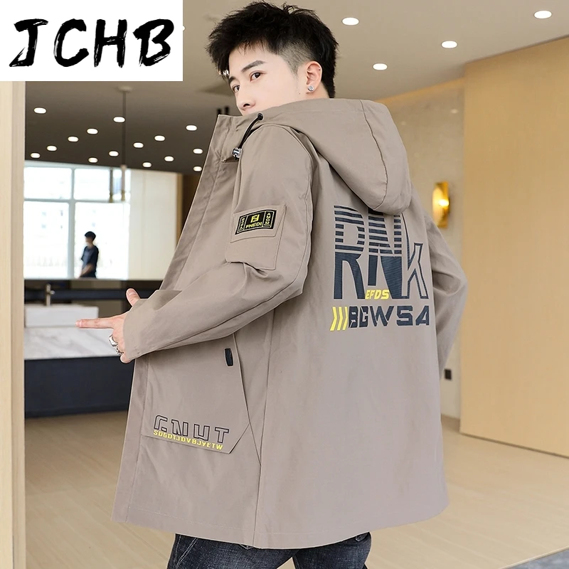

new 2021 Spring trendy loose hooded student tooling plus size fashion slim male jacket QT824