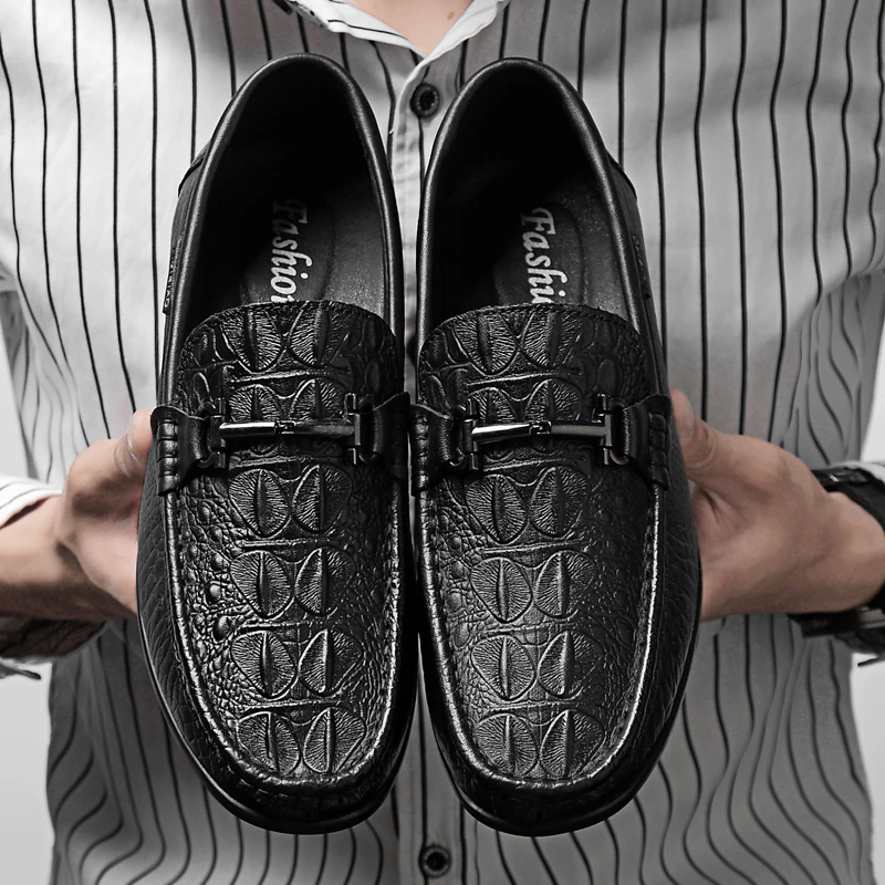 Fashion Crocodile genuine Leather Shoes Men casual Black Wedding Party Moccasins Dress Loafers Male Italian Driving shoes | Обувь