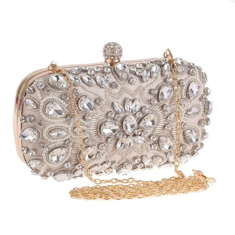 Женская вечерняя сумочка, Винтажная сумочка-клатч ручной работы, с бусинами и жемчугом, на цепочке, на плечо