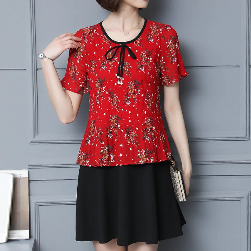 Модное летнее женское платье 2020 шифоновое Красное и черное с бантом для женщин