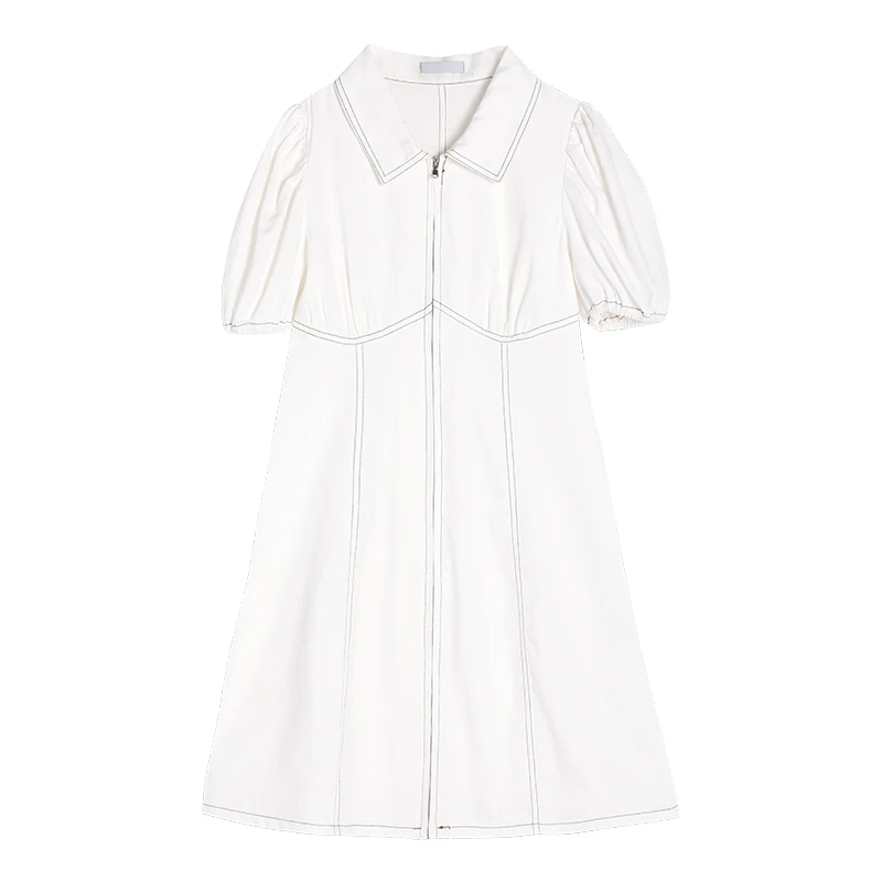 

2021 new summer simple and comfortable Hepburn style first love sweet skirt French puff sleeve dress women