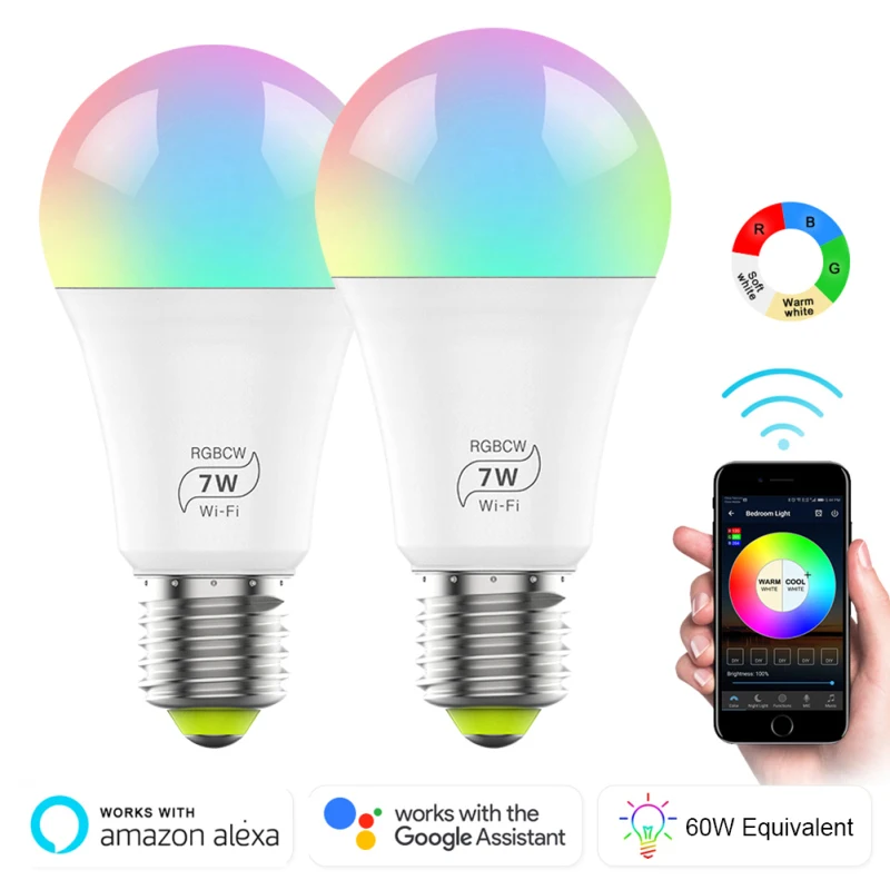 

Magic 7W E27 RGB WIFI Led Smart Bulb Light Wireless Smart Home Automation Lamp , 85-265V bulb Compatible with ALexa Google Home