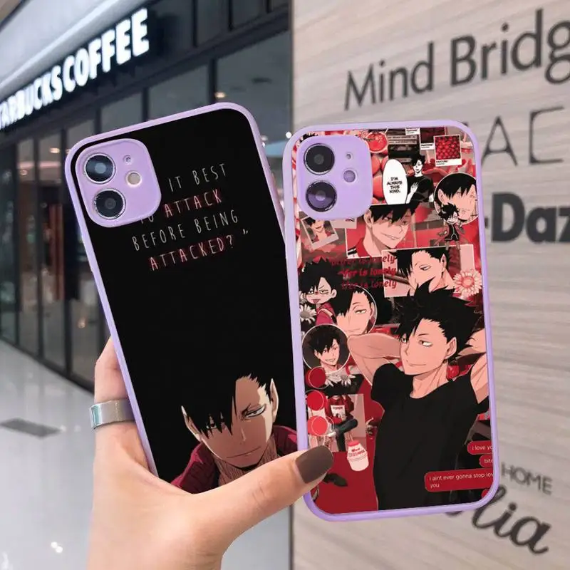 

Haikyuu Phone Case For iPhone 12 11 Mini Pro XR XS Max 7 8 Plus X Matte transparent Purple Back Cover