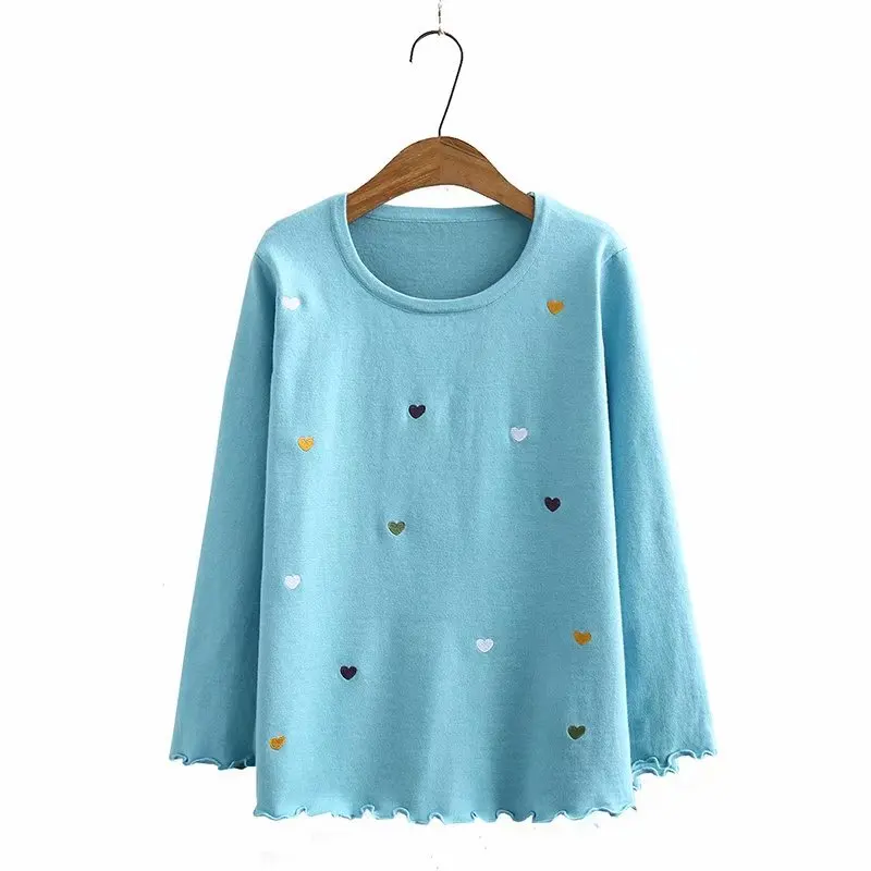 

Plus Size Round Neck Heart Embroidery Sweaters Long Sleeved Casual Pullovers Oversized Outerwear