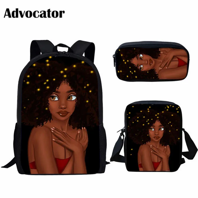 ADVOCATOR 3pcs/set Fashion Black Art African Girl Printing School Bags Set for Girls Kids Backpack Boys Children Primary School