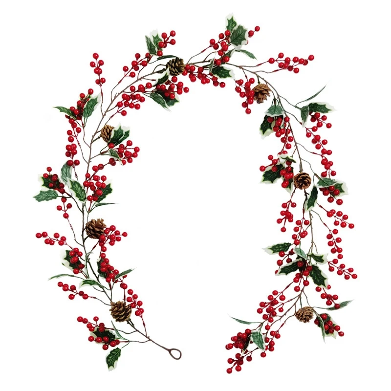 

6.23FT Red Berry Christmas Garland with Pine Cone Garland Artificial Garland Garden Gate Home Decoration for New Year