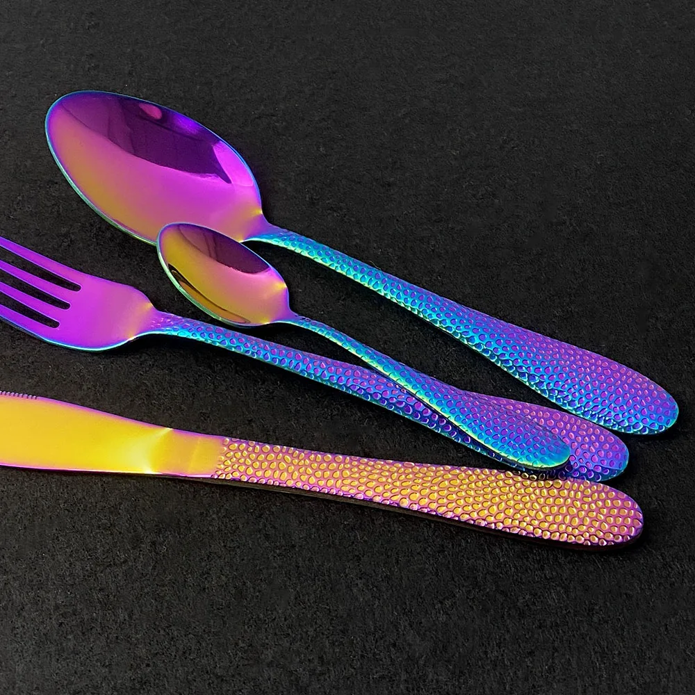 

5Pcs Blue Dinnerware Set 304 Stainless Steel Cutlery Dinner Set Knife Tea Fork Spoon Silverware Flatware Kitchen Tableware Set