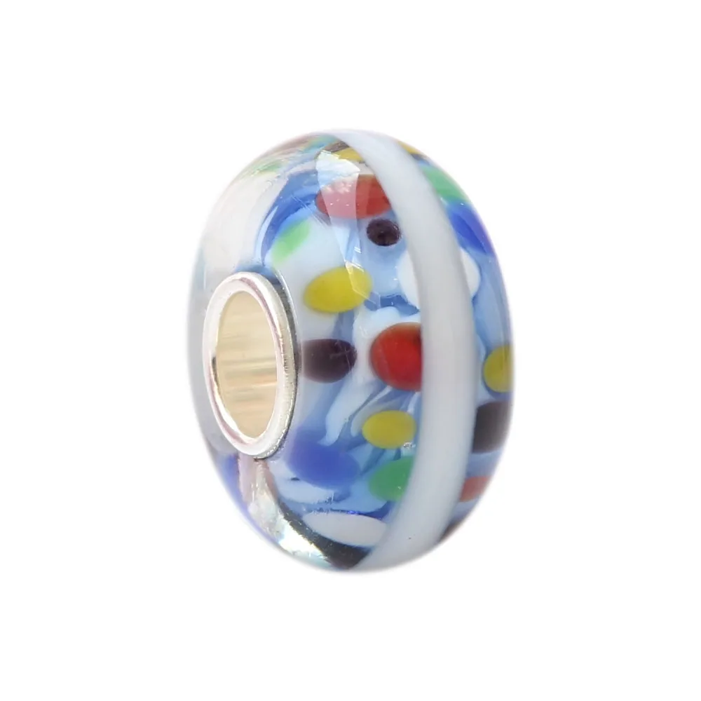 Многоцветная стеклянная бусина в горошек с твердой пробкой из стерлингового