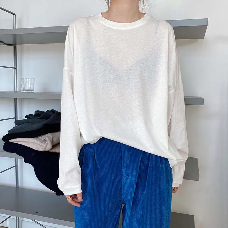 

FORYUNSHES Oversized T Shirt 2021 Spring Autumn Korean Fashion Long Sleeve Tees Woman Pullover Street White Tops Vintage Clothes