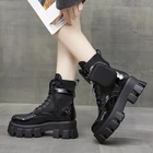 Женские ботинки на толстой подошве, мотоциклетные ботинки-мартинсы, женская обувь на шнуровке, на толстом каблуке, с ремешком и пряжкой, с карманами, большие размеры