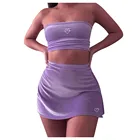 Новинка лета 2021, сексуальные короткие комплекты в форме сердца, яркий костюм со стразами, юбка с высокой талией и сумкой на бедрах Y2k, спортивный костюм