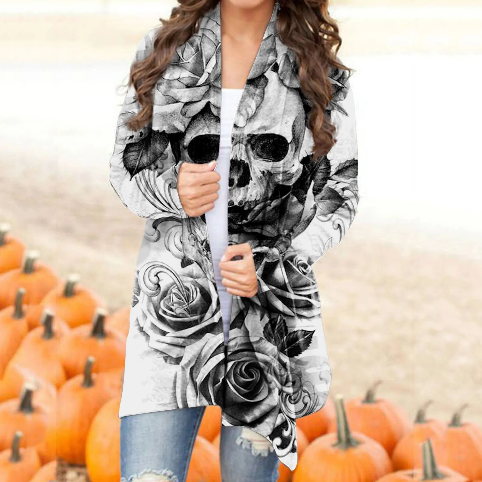Кардиган женский с принтом черепа на осень и зиму |