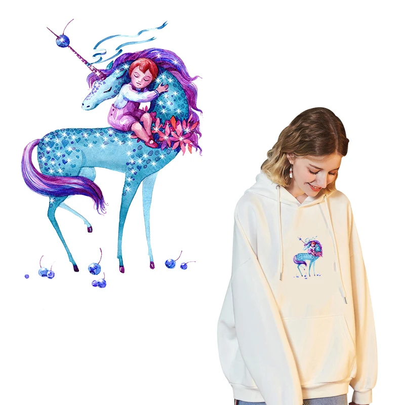 Нашивка Pegasus в полоску с единорогом Термотрансферная наклейка для одежды женская