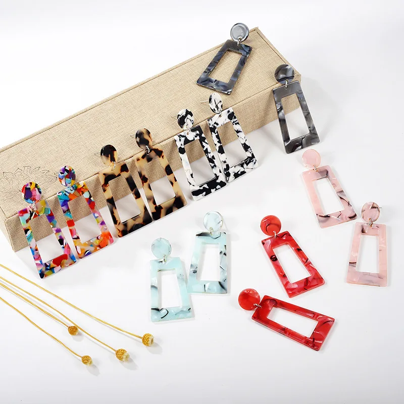 

Acetate Plate Fashion Exaggerated Earrings Geometric Long Square Colorful Earrings