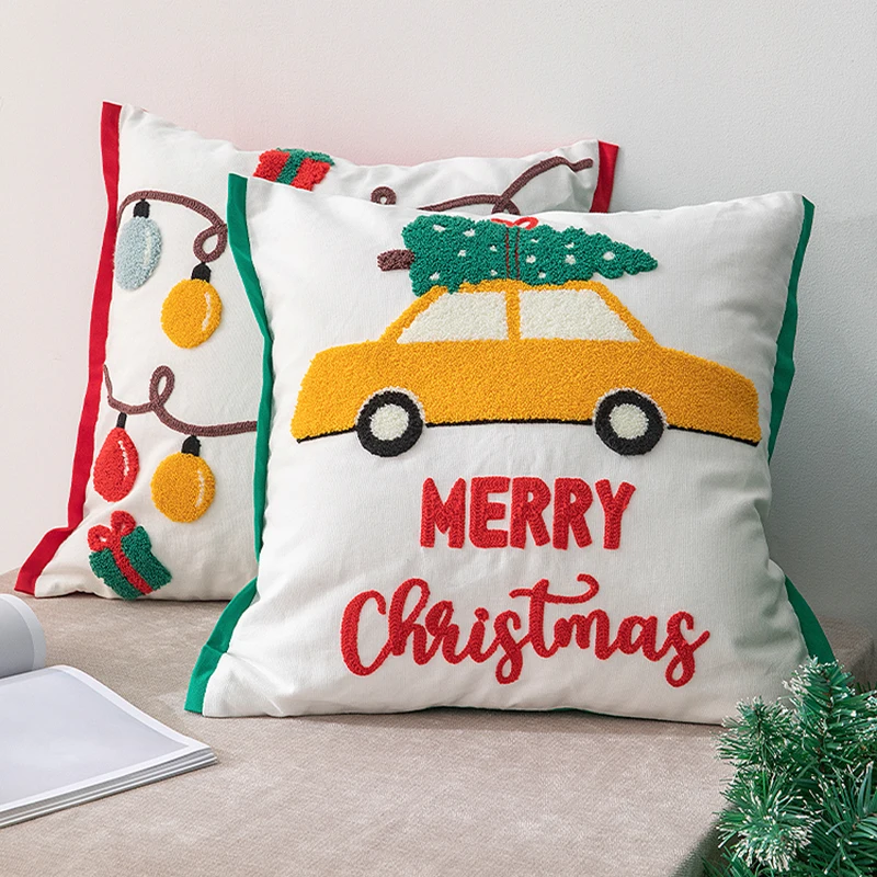 

Christmas Decoration Cushion Cover Santa Snowflake Red Green Pillow Case Embroidery Pillow Cover 45x45cm Living Room Decoration