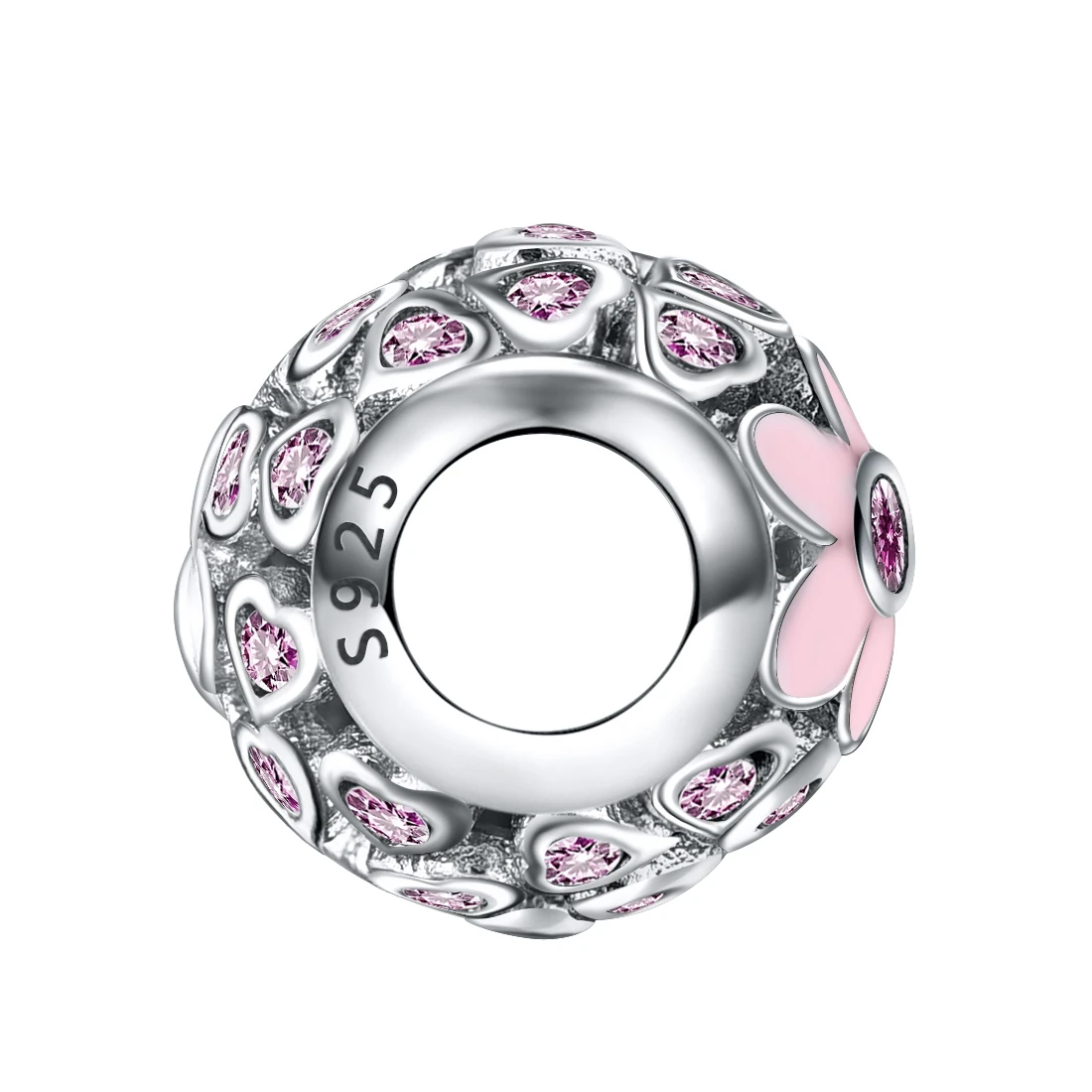 Женский браслет из серебра 925 пробы с розовым фианитом|Бусины| |