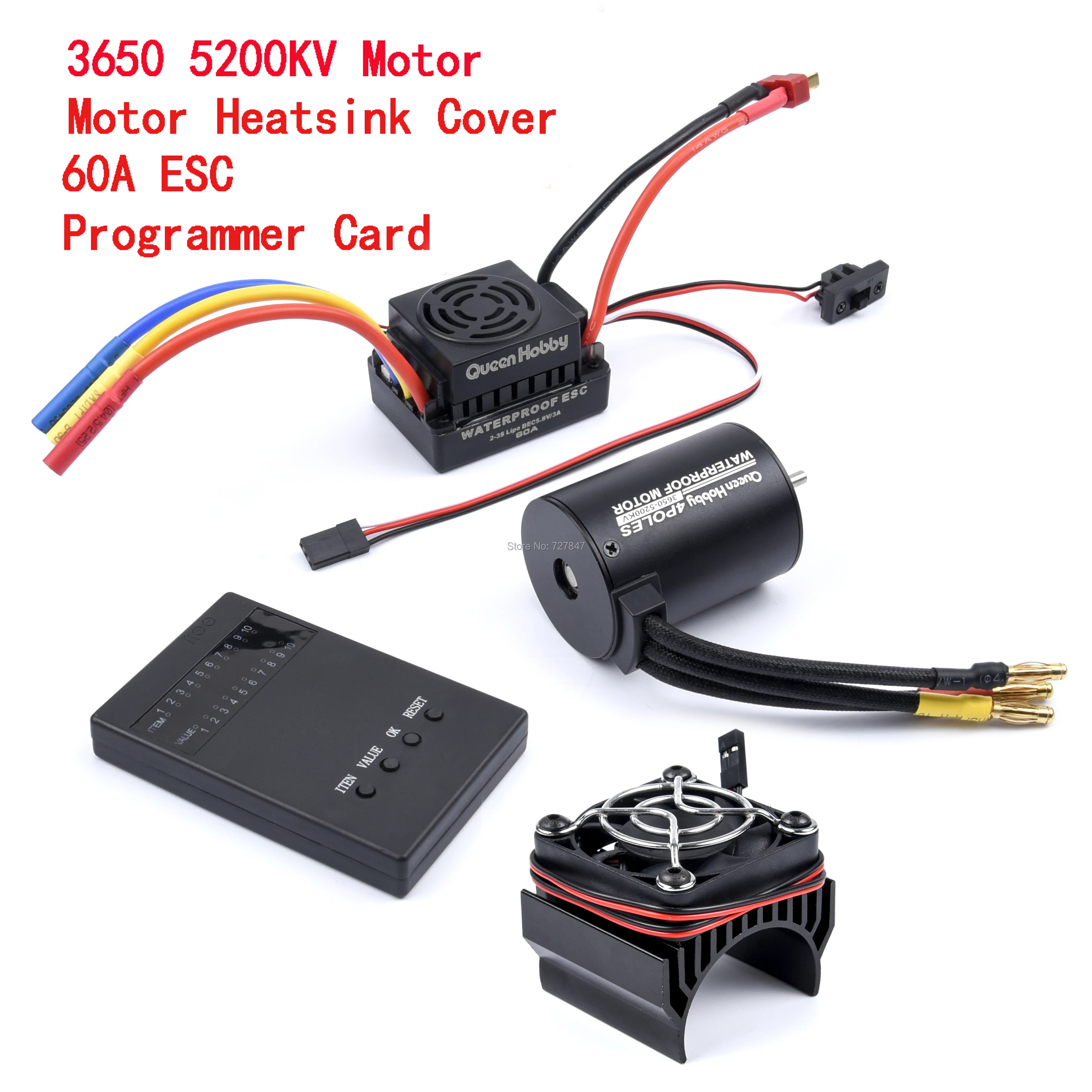 

3650 5200KV 4 Rotor Poles Sensorless Brushless Motor with 60A Electronic Speed Controller Combo Set for 1/10 1:10 RC Car Truck