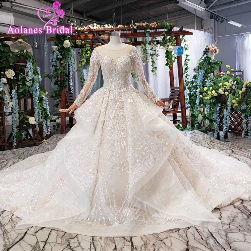 Великолепные кружевные Роскошные свадебные платья 2018 иллюзия длинный рукав