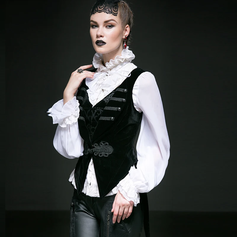 Панк рейв Готический женский бандажный ласточкин хвост жилет черный хлопок