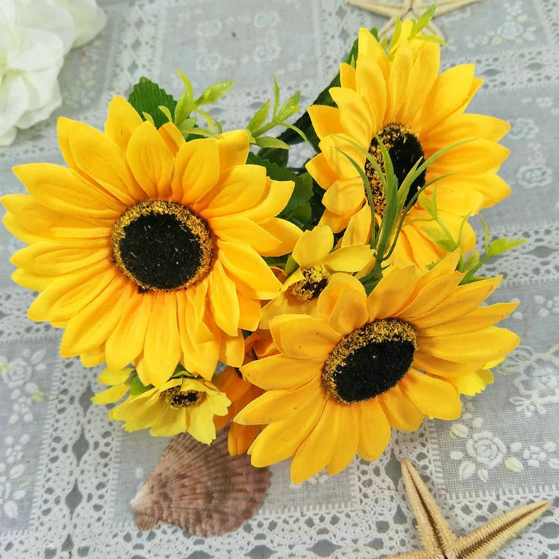 

Artificial Sunflower Bouquet Silk Flower Wedding Party Holiday Garden Home Diy Decoration Artificial Flower Simulation Sunflower