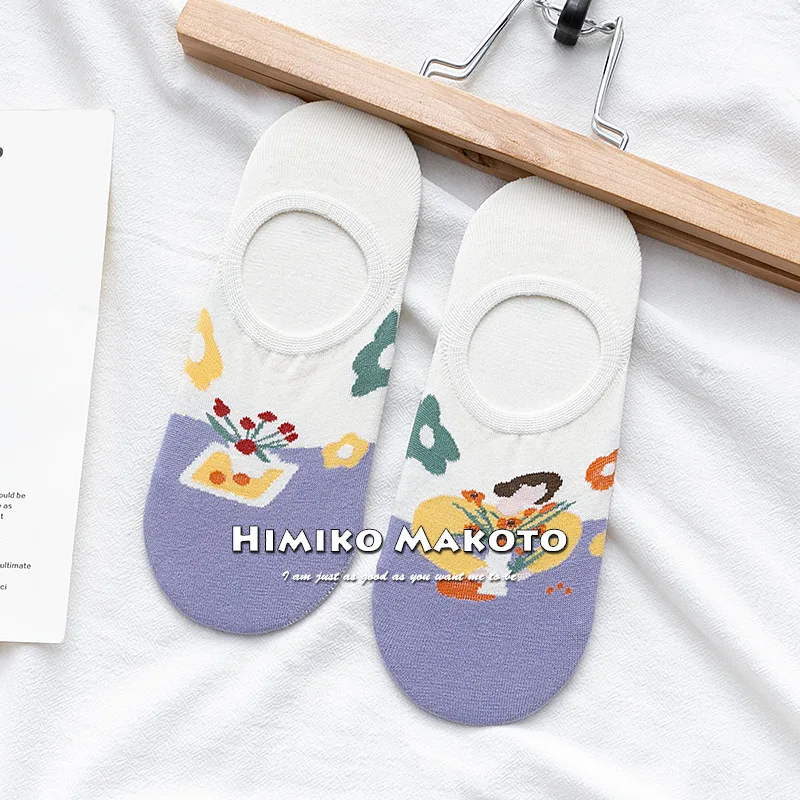 

Cartoon Sock for Woman Boat Invisible Adult Kawaii Ladies Socks Thin Sox Patchwork Cute Cotton Summer Female Trendy Calcetines