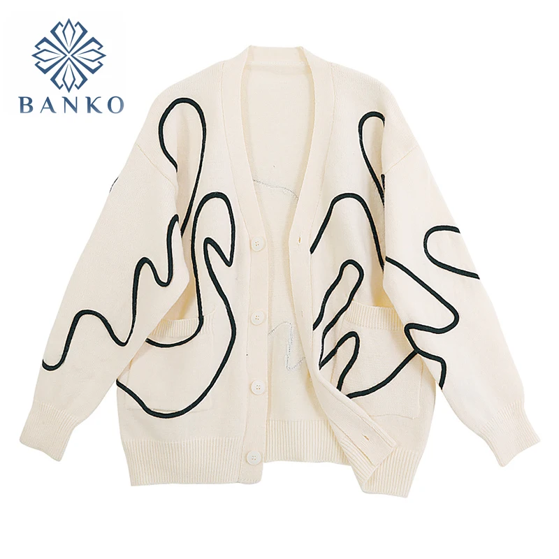 

Женский трикотажный кардиган с V-образным вырезом и длинным рукавом