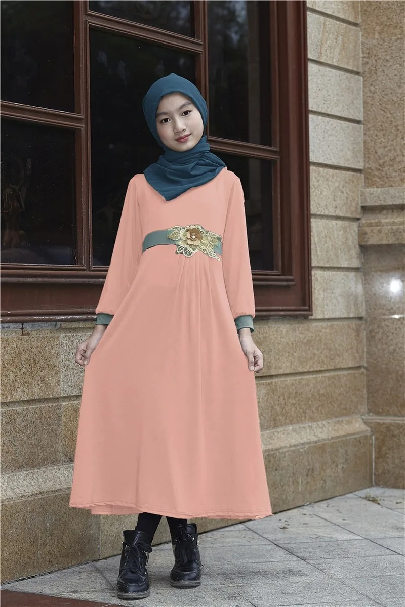 Мусульманское платье для девочек, кимоно, длинное платье для детей, детская одежда, однотонное, каваи, ТРАПЕЦИЕВИДНОЕ ПЛАТЬЕ, Дубай, арабски...